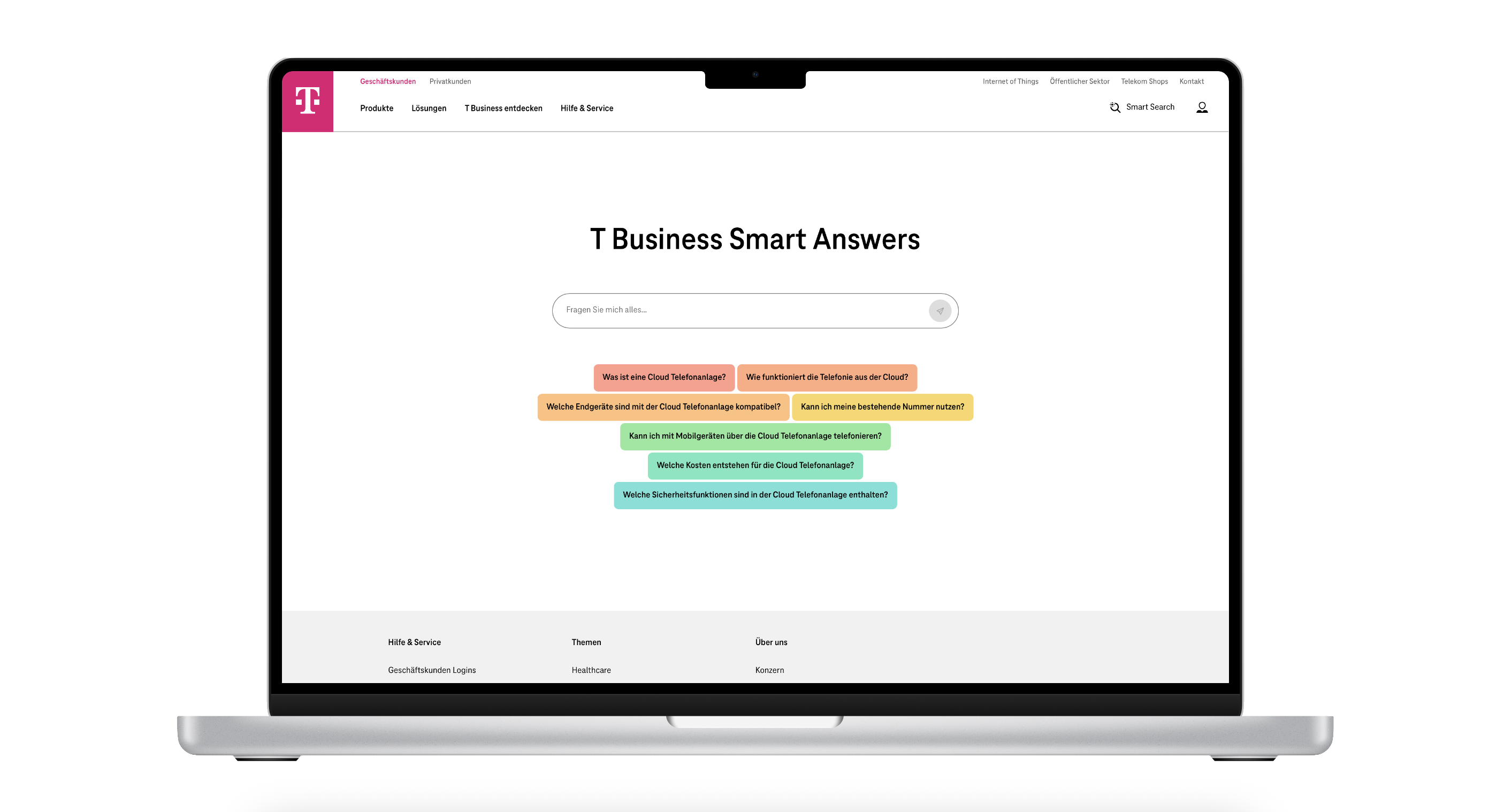 T Business Smart Answers – Prototyp im Laptop-Mockup