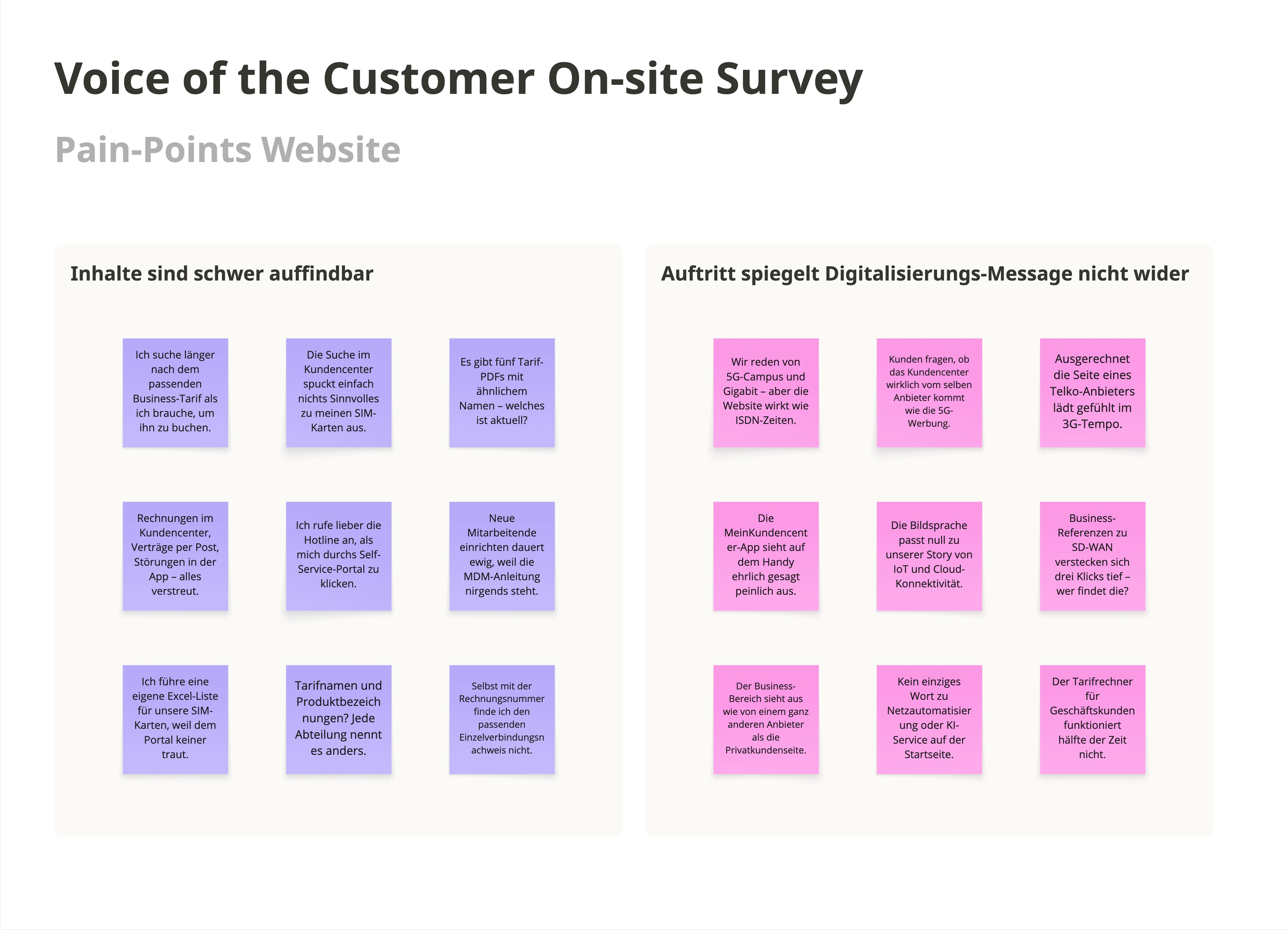 Voice of the Customer On-site Survey – Pain-Points Website